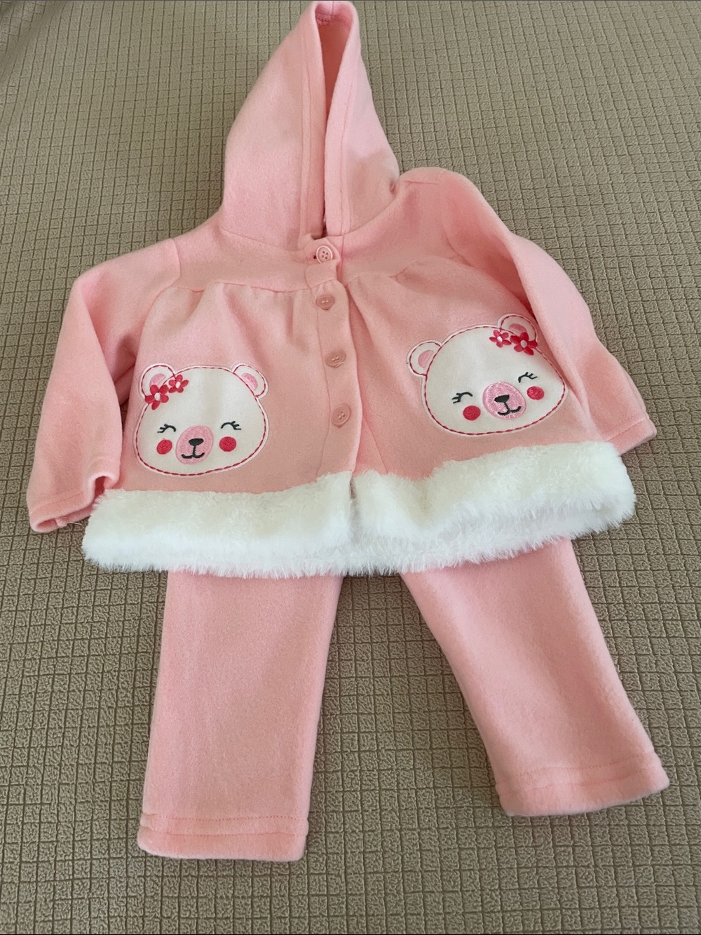 Zack & Zoey Pink Hooded Baby Set with Faux Fur Trim 6-9 Mo. NWT